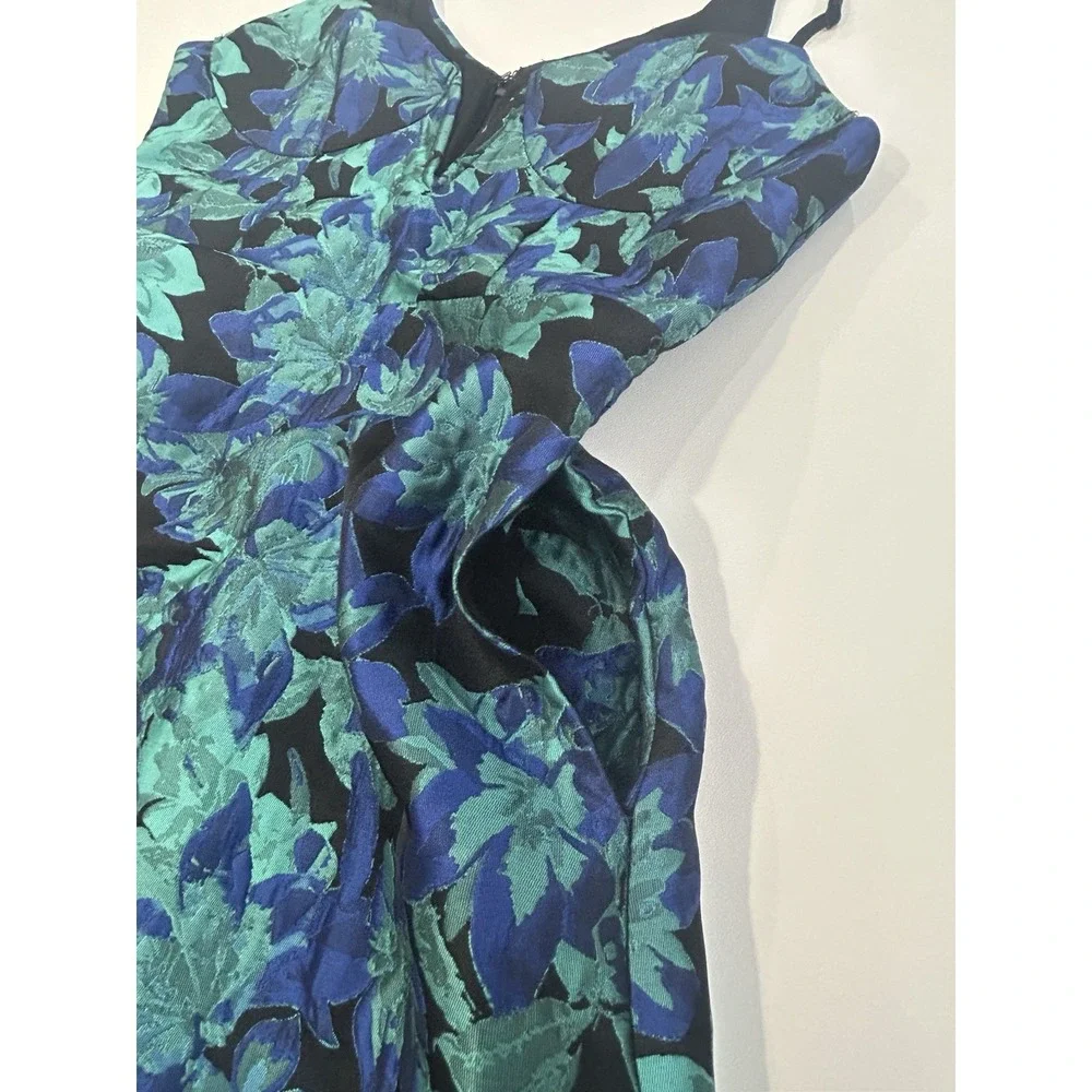 Lulus Ready For Festivities Blue Multi Floral Jaquard Mini Dress Size XS